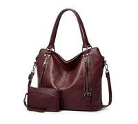 FANDARE Women PU Leather Tote Handbag Large Capacity Waterproof Shoulder Bag Fashion Casual Crossbody Work Shopping Travel Satchel Bag with Small Wristlet Purse Purple Red