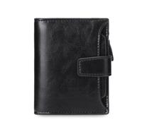 FANDARE Women Short PU Leather Wallet RFID Blocking Small Purse Multi Card Slots ID Window Coin Zipper Pocket Ladies Compact Bifold Wallet for Daily Travel Shopping Work Midnight Black