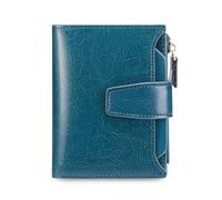 FANDARE Women Short PU Leather Wallet RFID Blocking Small Purse Multi Card Slots ID Window Coin Zipper Pocket Ladies Compact Bifold Wallet for Daily Travel Shopping Work Peacock Blue