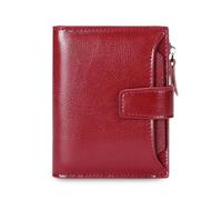 FANDARE Women Short PU Leather Wallet RFID Blocking Small Purse Multi Card Slots ID Window Coin Zipper Pocket Ladies Compact Bifold Wallet for Daily Travel Shopping Work Wine Red