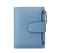 FANDARE Women Short PU Leather Wallet RFID Blocking Small Purse Multi Card Slots ID Window Coin Zipper Pocket Ladies Compact Bifold Wallet for Daily Travel Shopping Work Light Blue