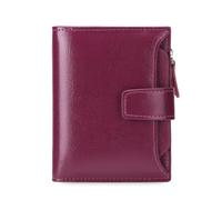 FANDARE Women Short PU Leather Wallet RFID Blocking Small Purse Multi Card Slots ID Window Coin Zipper Pocket Ladies Compact Bifold Wallet for Daily Travel Shopping Work Dark Purple
