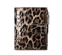 FANDARE Women Short PU Leather Wallet RFID Blocking Small Purse Multi Card Slots ID Window Coin Zipper Pocket Ladies Compact Bifold Wallet for Daily Travel Shopping Work Leopard Black