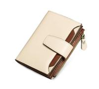 FANDARE Women Short PU Leather Wallet RFID Blocking Small Purse Multi Card Slots ID Window Coin Zipper Pocket Ladies Compact Bifold Wallet for Daily Travel Shopping Work White Brown
