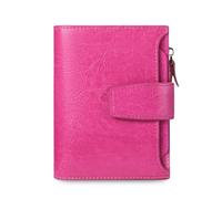 FANDARE Women Short PU Leather Wallet RFID Blocking Small Purse Multi Card Slots ID Window Coin Zipper Pocket Ladies Compact Bifold Wallet for Daily Travel Shopping Work Rose Red/Rose