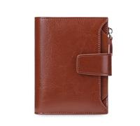 FANDARE Women Short PU Leather Wallet RFID Blocking Small Purse Multi Card Slots ID Window Coin Zipper Pocket Ladies Compact Bifold Wallet for Daily Travel Shopping Work Vintage Brown