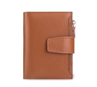 FANDARE Women Short PU Leather Wallet RFID Blocking Small Purse Multi Card Slots ID Window Coin Zipper Pocket Ladies Compact Bifold Wallet for Daily Travel Shopping Work Caramel