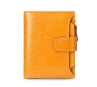 FANDARE Women Short PU Leather Wallet RFID Blocking Small Purse Multi Card Slots ID Window Coin Zipper Pocket Ladies Compact Bifold Wallet for Daily Travel Shopping Work Antique Yellow