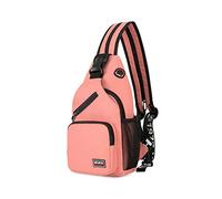 FANDARE Women Sling Bag Small Backpack with Earphone Hole Shoulder Crossbody Backpack Girl Chest Bag Lady Multi-Function Shoulder Bag Sport Gym Outdoor Daypacks Durable Polyester Pink