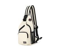 FANDARE Women Sling Bag Small Backpack with Earphone Hole Shoulder Crossbody Backpack Girl Chest Bag Lady Multi-Function Shoulder Bag Sport Gym Outdoor Daypacks Durable Polyester White