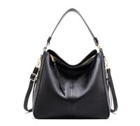 FANDARE Women Vintage Hobo Tote Bag Multiway Slouchy Bucket Shoulder Crossbody Purse for Daily Work Travel PU Leather Handbag with Multiple Pockets Commuter Work Travel Satchel for Ladies Black