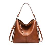FANDARE Women Vintage Hobo Tote Bag Multiway Slouchy Bucket Shoulder Crossbody Purse for Daily Work Travel PU Leather Handbag with Multiple Pockets Commuter Work Travel Satchel for Ladies Brown