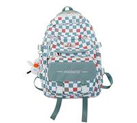 FANDARE Women's Backpack Checkered Panel Design Casual Work Rucksack with Padded Laptop Compartment Waterproof Nylon Daily Travel Backpack for Women Stylish & Lightweight Green