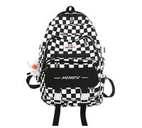 FANDARE Women's Backpack Checkered Panel Design Casual Work Rucksack with Padded Laptop Compartment Waterproof Nylon Daily Travel Backpack for Women Stylish & Lightweight Black