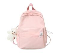 FANDARE Women's Backpack for Teens Adults, Candy Solid Color Tote Bag for Women, Nylon Daypack with Plush Pendant, Large Capacity School/Travel Bag, Cute Rucksack for Daily/Outdoor Use Pink