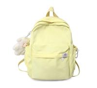 FANDARE Women's Backpack for Teens Adults, Candy Solid Color Tote Bag for Women, Nylon Daypack with Plush Pendant, Large Capacity School/Travel Bag, Cute Rucksack for Daily/Outdoor Use Yellow