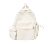 FANDARE Women's Backpack for Teens Adults, Candy Solid Color Tote Bag for Women, Nylon Daypack with Plush Pendant, Large Capacity School/Travel Bag, Cute Rucksack for Daily/Outdoor Use White