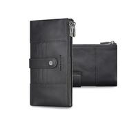 FANDARE Women's Long Wallet RFID Blocking Genuine Leather Ladies Purse Clutch Bag Bi-fold Wallets with 15 Card Slots, 2 Zippered Pockets & 1 ID Window Elegant Evening Handbags Black