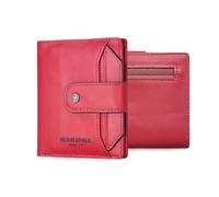 FANDARE Women's Purse Genuine Leather Wallet with RFID Blocking, Slim Clutch Multi - Card Organizer Compact Bifold Cardholder, 11 Card Slots & 1 Bill Compartments for Daily, Travel Red
