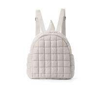 FANDARE Womens Quilted Backpack Ladies Lightweight Puffer Small Backpack Daypack Medium Girls Cute School Bag Bookbag for Daily Commute Shopping Work Travel Casual Rucksack Purse Beige White