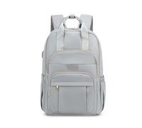 FANDARE Women's Rucksack 15.6 Inch Laptop Backpack with USB Charging Port Waterproof Nylon Luggage Strap Fashion Minimalist Daypack for Travel Work Daily Use Gray