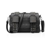 FANDARE Women's Shoulder Crossbody Bag Skull Gothic Punk Underarm Bag Hobos Satchel Black Handbag with Studded Details & Two Detachable Straps Multi-Use Purse for Shopping, Date, Work, Office, Travel