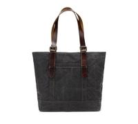 FANDARE Women's Totes Top-Handle Bags Men Waxed Canvas Tote Bag Retro Clutch Bag with Genuine Leather Tote Bag for Work Professional Business Office College Travel Black