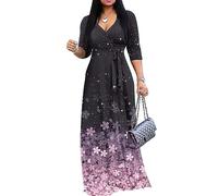 FANDEE Plus Size Maxi Dress for Women Casual Summer Sundress V-Neck 3/4 Sleeve, 002-sakura, 3XL