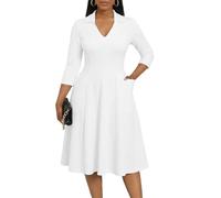 FANDEE Plus Size Midi Dress for Women - Printing Summer Dresses for Wedding Guest Cocktail Party 3/4 Sleeve V Neck（L-5XL）, Z-white, XL