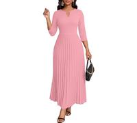 FANDEE Women's Keyhole Pleated Maxi Dress 3/4 Sleeve Empire Waist A Line Flowy Wedding Guest Cocktail Dresses
