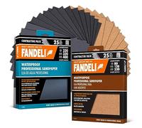 Fandeli | Pack Multi-Purpose Sandpaper Pack + Waterproof Sandpaper | 50 Sheets | Multi-Purpose (80, 120, 220), Waterproof (220, 320, 400) | Pack of 25+25 Sheets, 23x2 cm | for Sanding Metal and Wood