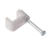 ForgeFix Cable Clips - Flat | 1.0mm | White Plastic Clip, Zinc Plated Nail | Box 100