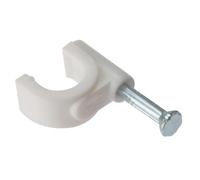 ForgeFix Cable Clips - Round | 9-11mm | White Plastic Clip, Zinc Plated Nail | Box 100