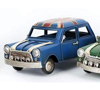 FandG Supplies Lovely vintage retro tin metal union jack roof mini style car - 16cm long - great gift ornament for a shelf or a desk! available in three colours (Blue)