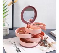 FANDIGUO 360 Degree Rotating Jewelry Box, Large Capacity Rotating Jewelry Box Necklace Earrings Ring Accessories Multi-layer Storage Box(Pink)