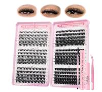 FANDIQ Individual Eyelashes Wispy Lash Clusters Kit 570 Pcs Eyelash Extension Kit D Curl Cluster Lashes 8-16MM DIY Eyelash Extension Kit with Lash Bond and Remover Tweezers Double-Ended Brush(A01 KIT)