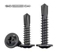 FandWay 100 Pcs Wafer Head Self Drilling Screws,M4.8x19mm Truss Round Head Self Tapping Sheet Metal Tek Screws,410 Stainless Steel Black Coating,Cross/Phillips Drive With 1 Bits For Steel Aluminum.