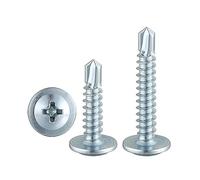 FandWay 100Pcs Wafer Head Self Tapping Screws Metal,M4.2x13mm Self Drilling Screws for Steel,Modified Truss Head Tek Screw,Blue Zinc Coated Sheet Metal Screw for MetalWork Aluminum Wood Plastics.