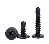 FandWay 100Pcs Wafer Head Self Tapping Screws Metal,M4.2x38mm Self Drilling Screws for Steel,Modified Truss Head Tek Screw,Black Oxide Sheet Metal Screw for MetalWork Aluminum Wood Plastics.