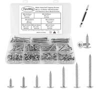 FandWay 140Pcs Wafer Head Self Tapping Screws 410 Stainless Steel,M4.2 Wood Screws,Modified Truss Head Self Drilling Screw, Sheet Metal Screw Length :13~50mm Phillips Drive for Alu WoodWork Plastics.