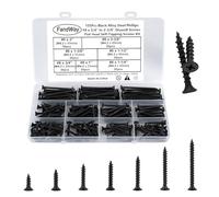 FandWay 155Pcs Drywall Screws Set,M4.2 Wood Screws Black,Flat Head Self Tapping Screw,Countersunk Head Self Drilling Sheet Metal Screw Phillips Drive for Soft Steel/Aluminum/Wood/Plastics.