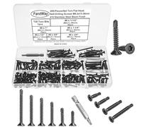 FandWay 205 Pcs Torx Self Tapping Screws Metal,M4.2x13~38mm Torx Countersunk Self Drilling Screws,Flat Head Sheet Metal Tek Screw 410 Stainless Steel Black Coating With 1 T20 Bits For Metalwork.