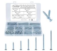 FandWay 215Pcs Self Tapping Screws,M4 Wood Screws Assortment Flat Head Self Drilling Screw,Countersunk Head Sheet Metal Screw Blue Zinc Plated Phillips Drive for DIY WoodWork Repairs.