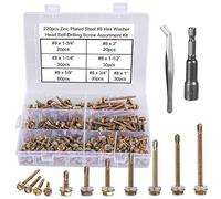 FandWay 220Pcs Self Tapping Screws for Metal,M4.2 Self Drilling Screws for Steel,Hex Head Tek Screw,Washer Head Sheet Metal Screw Galvanized for MetalWork Aluminum Wood Plastics.