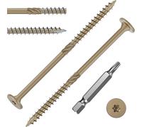 FandWay 25Pcs 6.3x150mm Decking Screws,Torx Wood Screws,Flat Head Timber Screws,Heavy Duty Construction Structural Screw,Rust Resistant epoxy Coated, Bronze, T30 Star Bit.