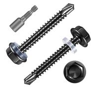 FandWay 25Pcs Self Tapping Screws for Steel,M6.3x75mm Self Drilling Screws for Metal,Hex Washer Head Tek Screw,410 Stainless Steel Sheet Metal Screw Black Coating Hex Drive for Alu Wood Plastic.