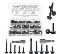 FandWay 260 Pcs Hex Head Self Drilling Screws for Metal,M4.2 M4.8 Hex Washer Self Tapping Sheet Metal Tek Screws,410 Stainless Steel Black Coating,Length 13mm to 50mm for Steel/Wood/Plastic.