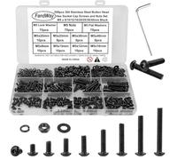 FandWay 299Pcs M5 Bolts and Nuts Set,Black Button Head Machine Screws,304 Stainless Steel Allen Screws,Hex Socket Cap Screw Nut Bolt and Flat & Lock Washers Assortment Kit,Fully Threaded With Key.