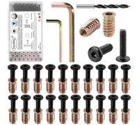 FandWay 30 Sets M6x20mm Furniture Screw Nut,M6x15mm Threaded Inserts for Wood,Connector Bolts and Nuts Set,Flat Head Allen Screw-in Nuts,Hex Socket Drive with Wrenches and Drill Bit.