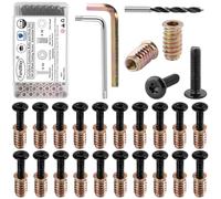 FandWay 30 Sets M6x20mm Torx Furniture Screw Nut,M6x15mm Threaded Inserts for Wood,Connector Bolts and Nuts Set,Flat Head Screw-in Nuts,Torx Drive with Wrenches and Drill Bit.